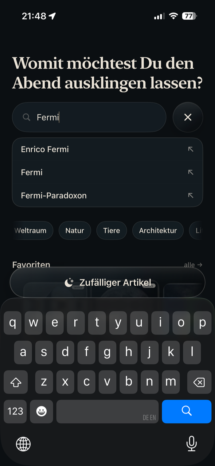 Startansicht der umbra-App