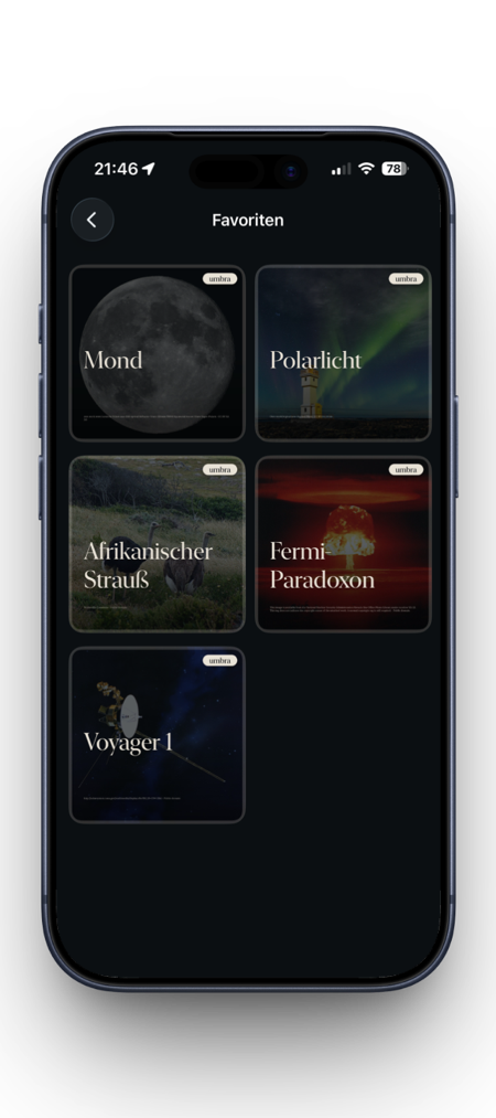 Mockup der Favoritenansicht von umbra auf transparentem Hintergrund