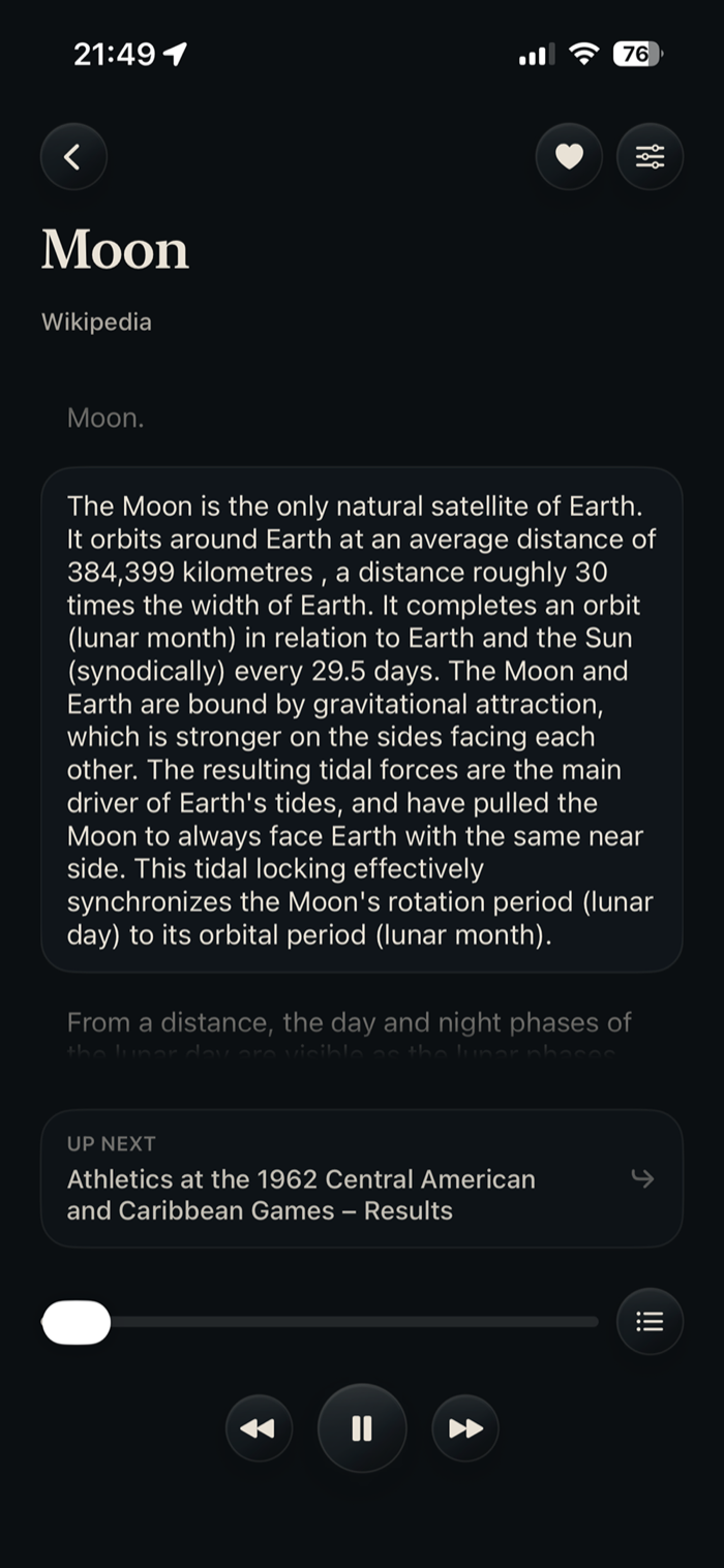 Article view inside the umbra app