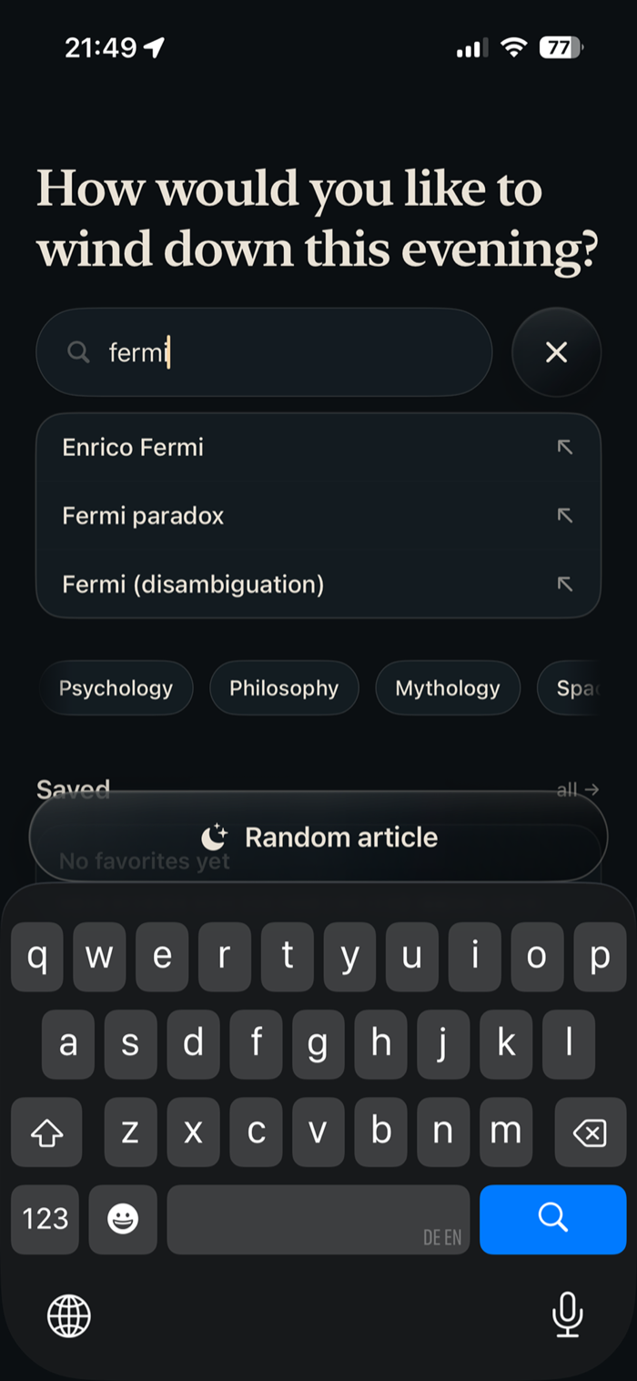 Start view of the umbra app