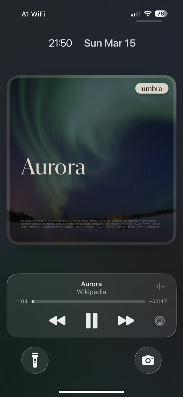 Lock screen controls for an umbra session