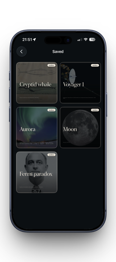 Mockup of the umbra favorites view on a transparent background